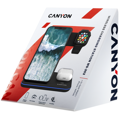 Wireless Charger 15W 3-in-1 Canyon WS-303 Black