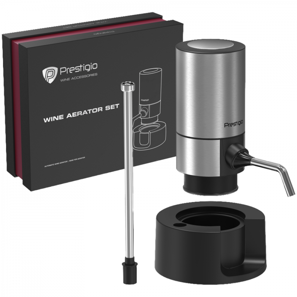 Aerator do wina PRESTIGIO, zestaw, srebrny