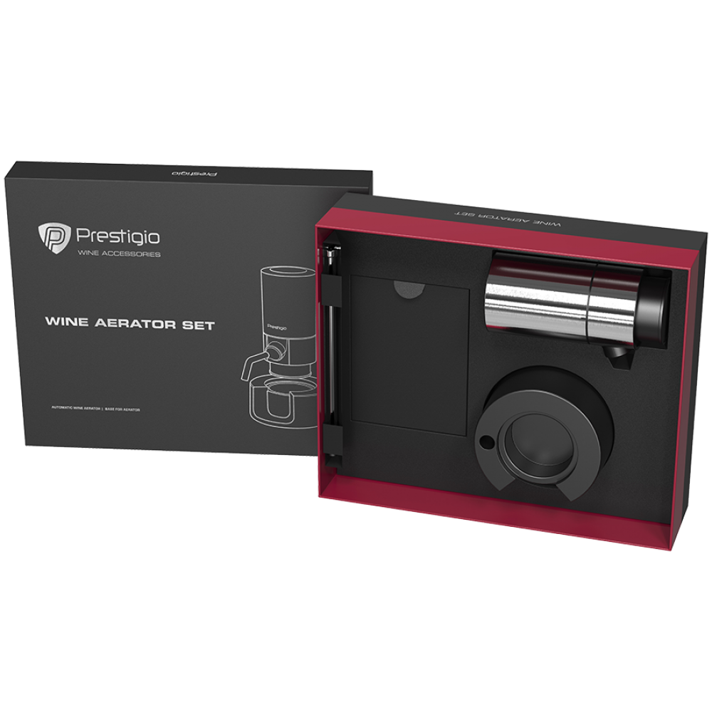 Aerator do wina PRESTIGIO, zestaw, srebrny