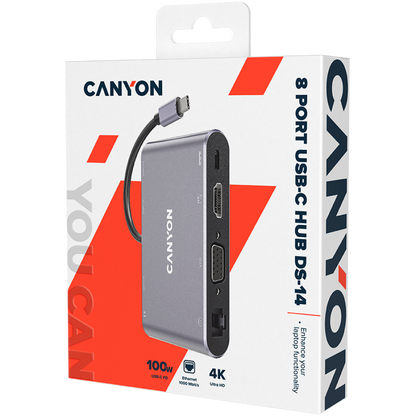 Canyon DS-14 Grey 8-in-1 4K USB-C Portable Hub