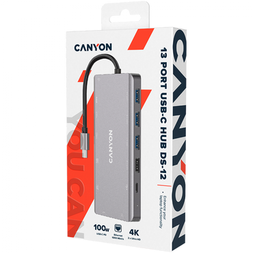 Hub 13 w 1 4K USB-C przenośny Canyon DS-12 szary