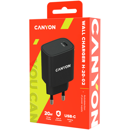 Canyon H-20-02 20W USB-C PD Netzladegerät für Telefone, schwarz