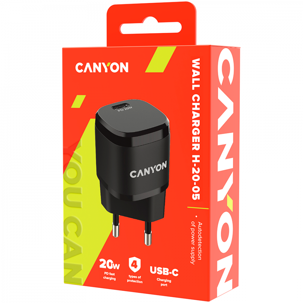 Ładowarka PD 20W USB-C do telefonu przenośna Canyon H-20-05 czarna