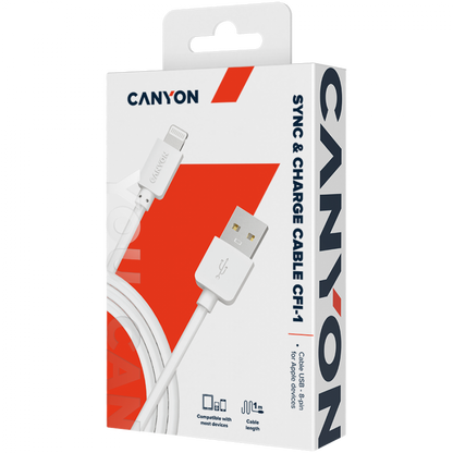 Kabel USB do Lightning 5W 1m do ładowania Canyon CFI-1 biały