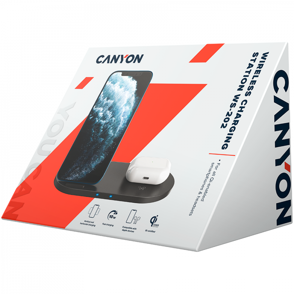 Canyon WS 202 10W 2-in-1 Wireless Charger Black