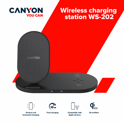 Canyon WS 202 10W 2-in-1 Wireless Charger Black