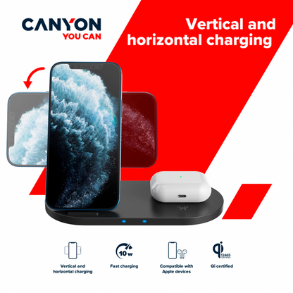 Canyon WS 202 10W 2-in-1 Wireless Charger Black