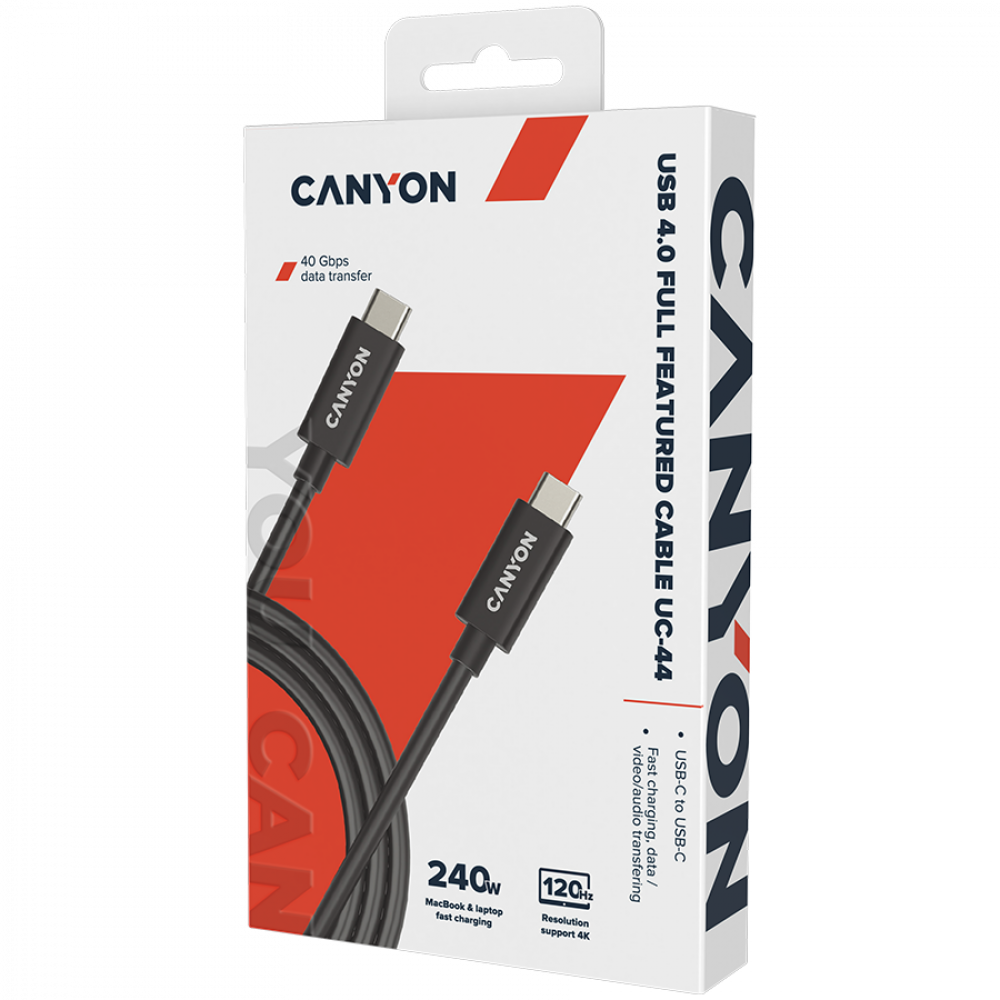Kabel USB C do USB C 240W 40Gbps 4K 1m Canyon UC 44 czarny