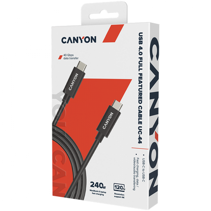 Kabel USB C do USB C 240W 40Gbps 4K 1m Canyon UC 44 czarny