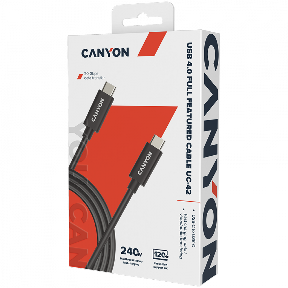 Kabel USB C do USB C 240W 20Gbps 4K 2m Canyon UC 42 czarny