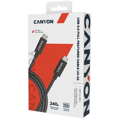 Kabel USB C do USB C 240W 20Gbps 4K 2m Canyon UC 42 czarny