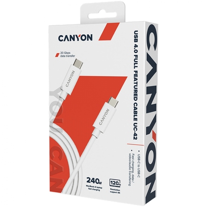 Kabel USB-C do USB-C 240W 20Gbps 4K 2m Canyon UC-42 biały