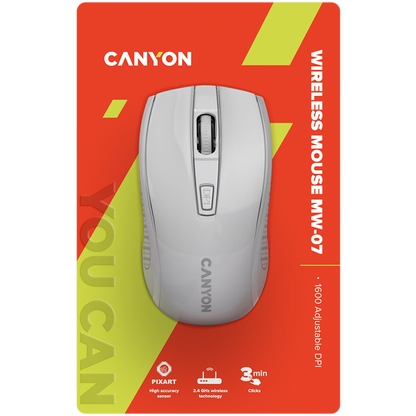 Mysz bezprzewodowa 2.4GHz ergonomiczna Canyon MW 7 biała