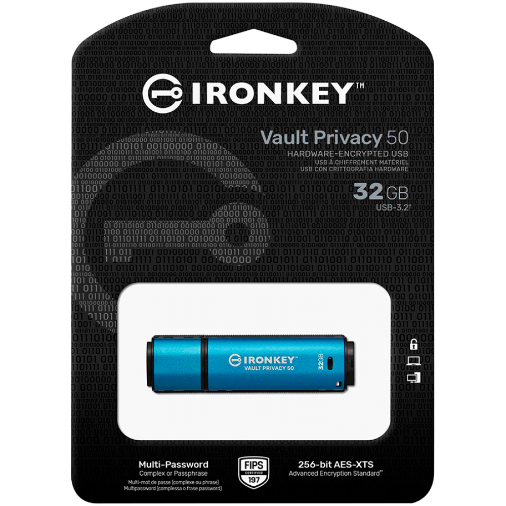 Pendrive KINGSTON IronKey Vault Privacy 50 32 GB USB 3.2 wasserdicht blau