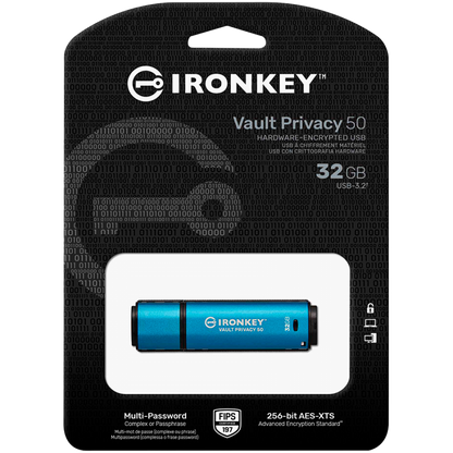 Pendrive KINGSTON IronKey Vault Privacy 50 32 GB USB 3.2 wasserdicht blau