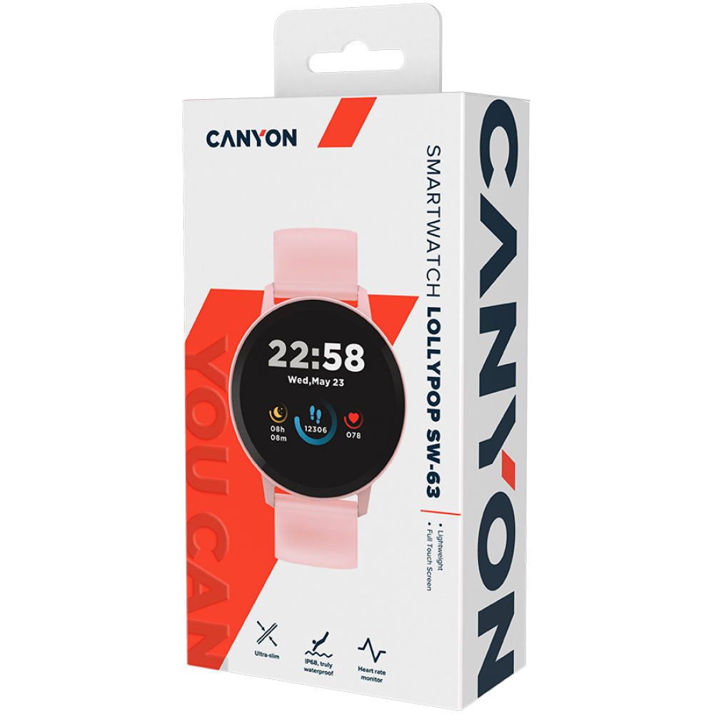 Smartwatch Lollypop mit Gesundheitsfunktionen Canyon SW-63 Pink