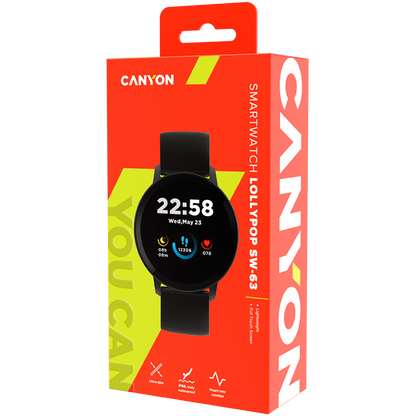 Smartwatch Lollypop mit Gesundheitsfunktionen Canyon SW-63 schwarz