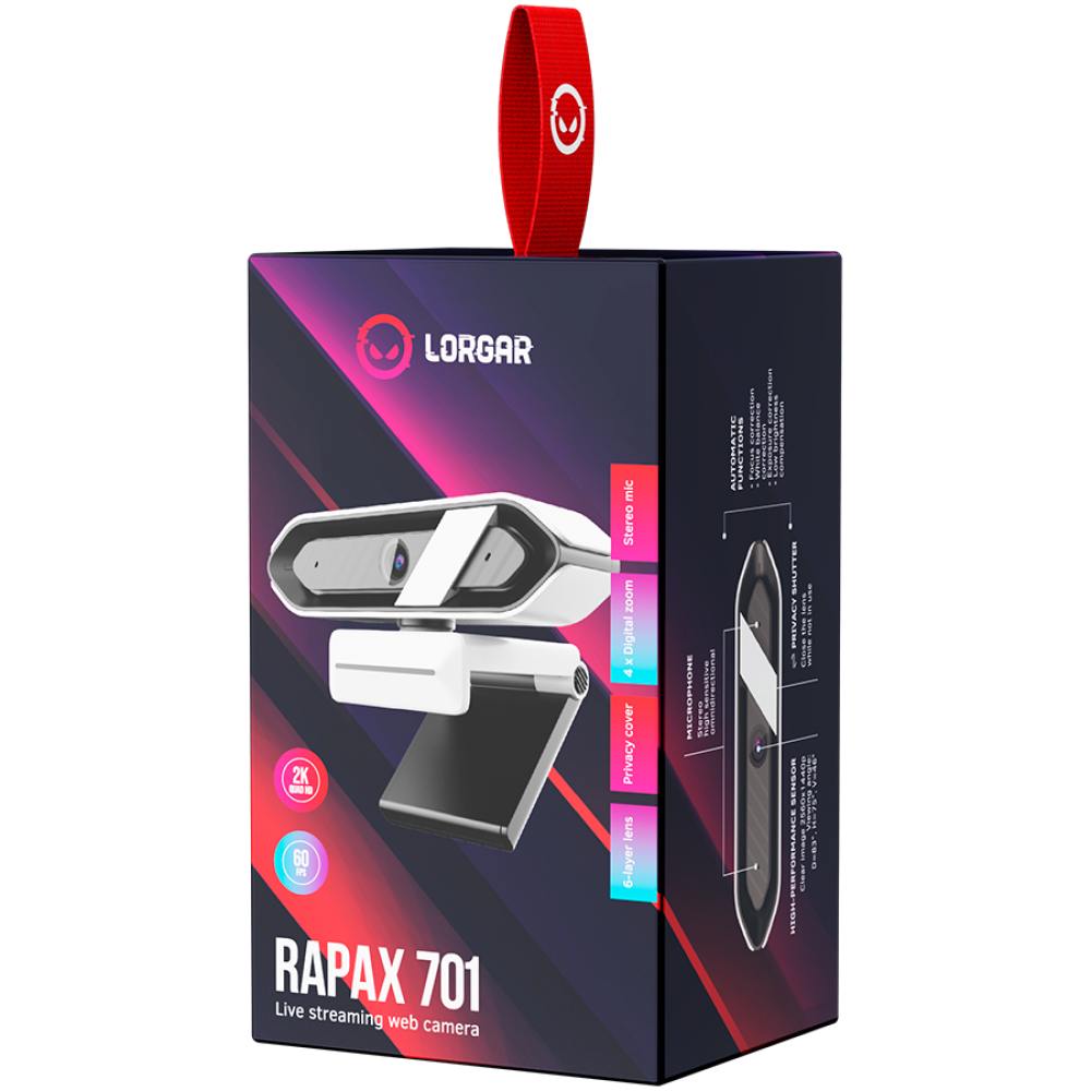 Kamerka internetowa 2K Lorgar Rapax 701 biała do streamingu