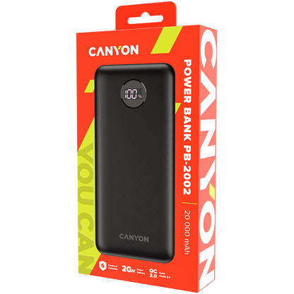 Powerbank 20000 mAh PD 20W QC 3.0 LED Canyon PB 2002 schwarz