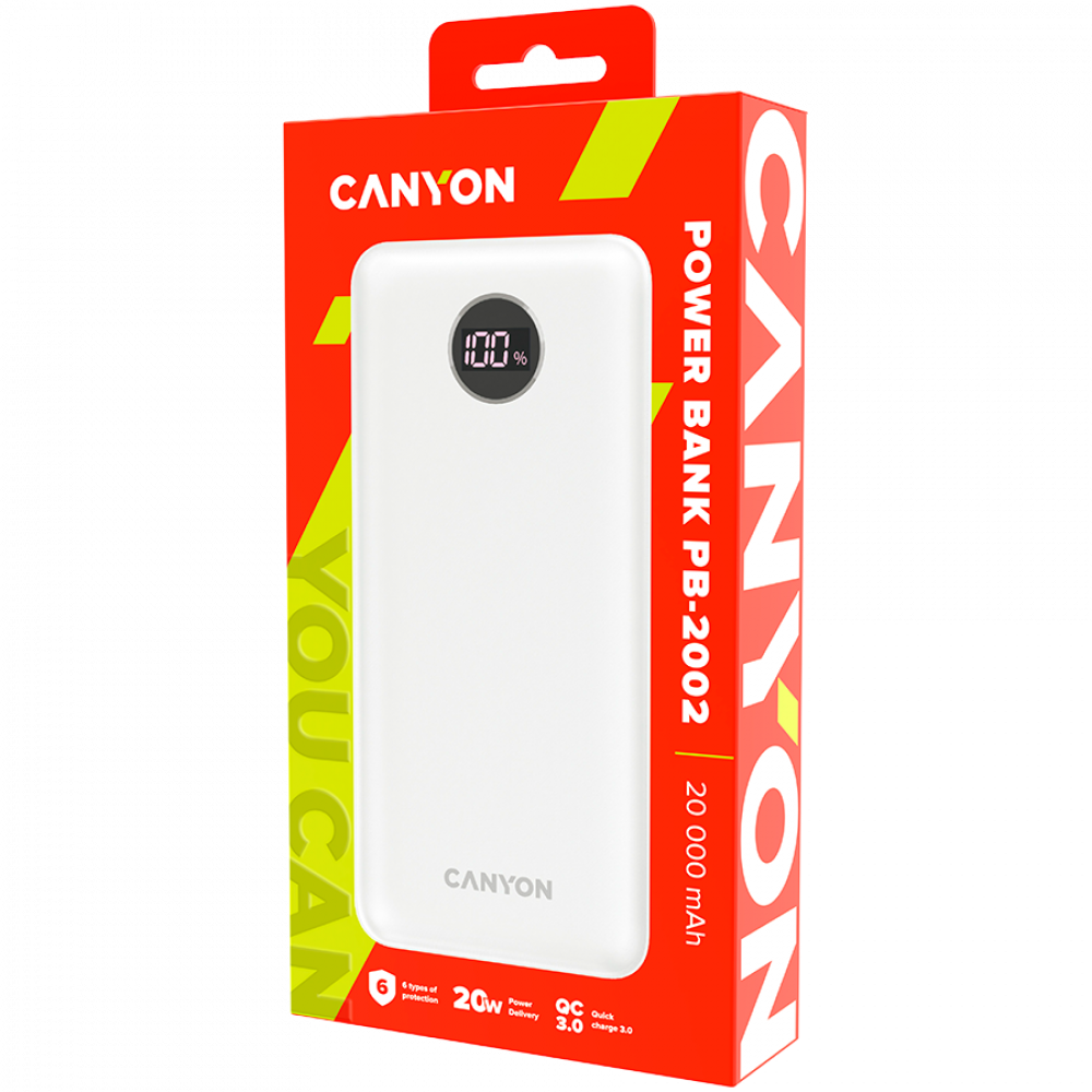 Powerbank 20000 mAh PD 20W QC 3.0 LED Canyon PB 2002 weiß