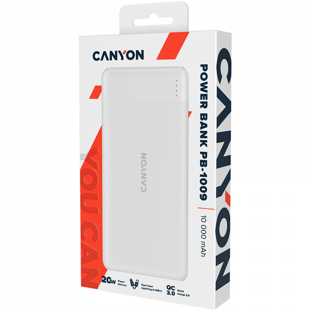 Powerbank 10000 mAh PD 18W QC 3.0 20W Canyon PB-109 biały