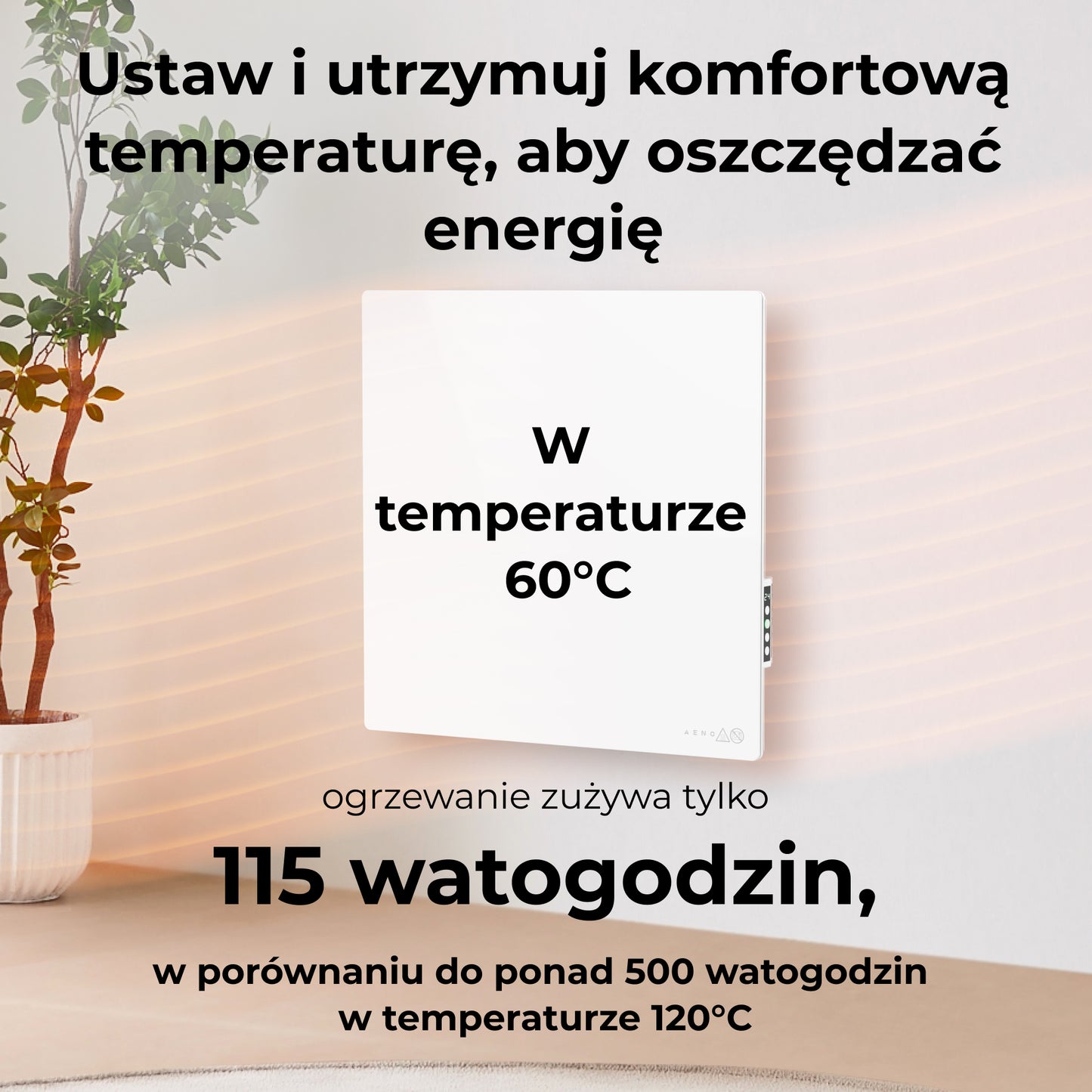 Grzejnik elektryczny na podczerwień 500W AENO GH11S Quadro Smart 1 cm