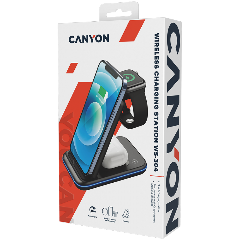Ładowarka bezprzewodowa 15W 3w1 Canyon WS-304 czarna