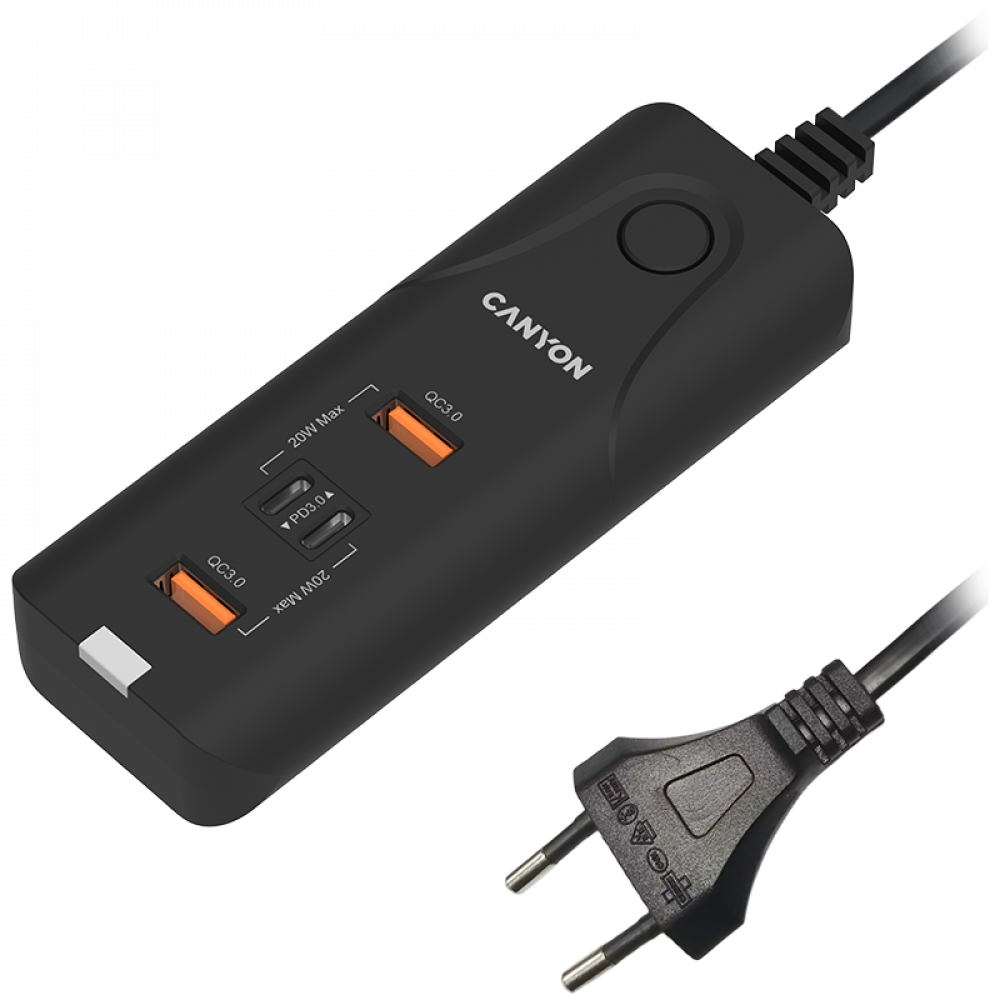 20W PD QC3.0 2×USB-A 2×USB-C Canyon H-10 Netzladegerät, schwarz