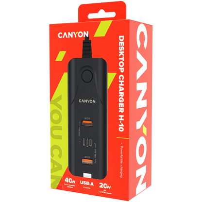 20W PD QC3.0 2×USB-A 2×USB-C Canyon H-10 Netzladegerät, schwarz