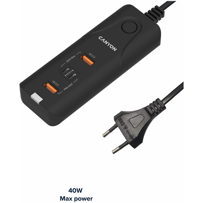 20W PD QC3.0 2×USB-A 2×USB-C Canyon H-10 Netzladegerät, schwarz