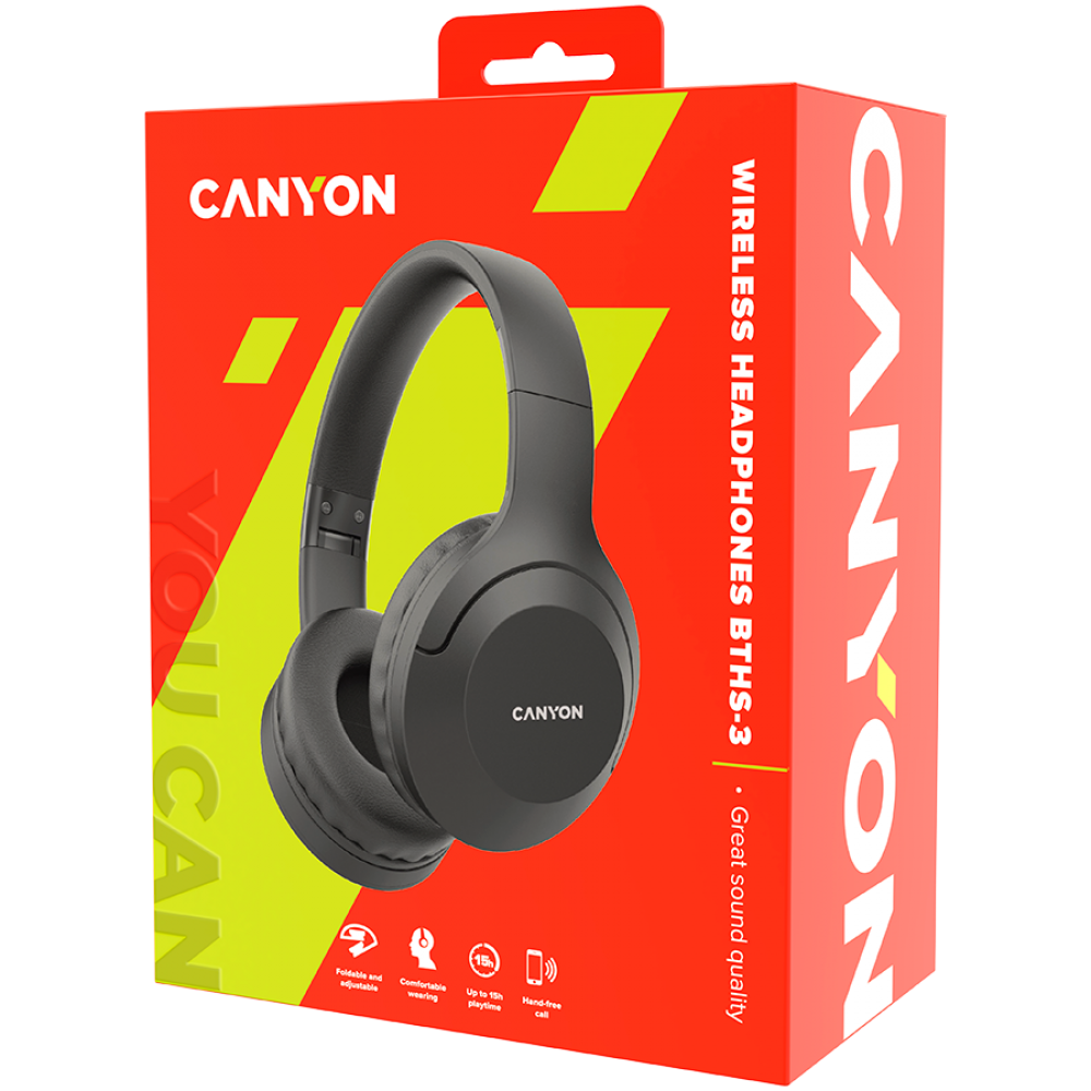 Słuchawki nauszne bezprzewodowe Bluetooth Canyon BTHS 3 ciemnoszare