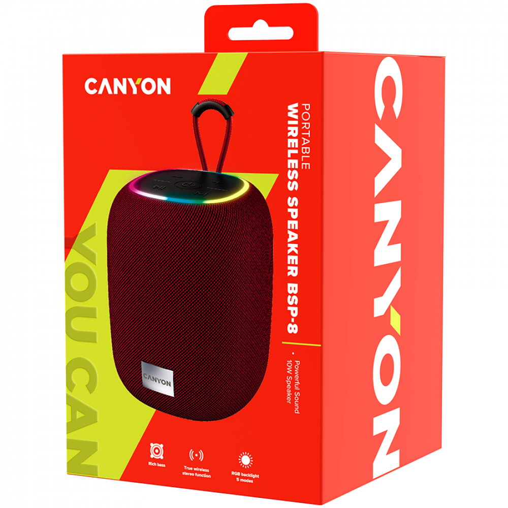 Głośnik Bluetooth 10W przenośny Canyon BSP-8 czerwony