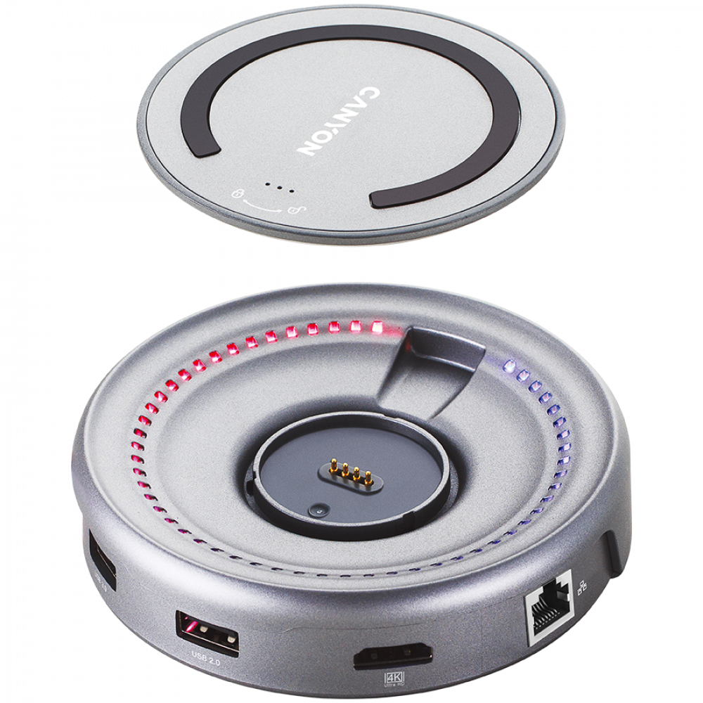 Hub USB C 7w1 z ładowaniem Qi Canyon DS 7 szary