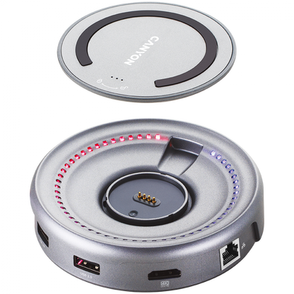 Hub USB C 7w1 z ładowaniem Qi Canyon DS 7 szary