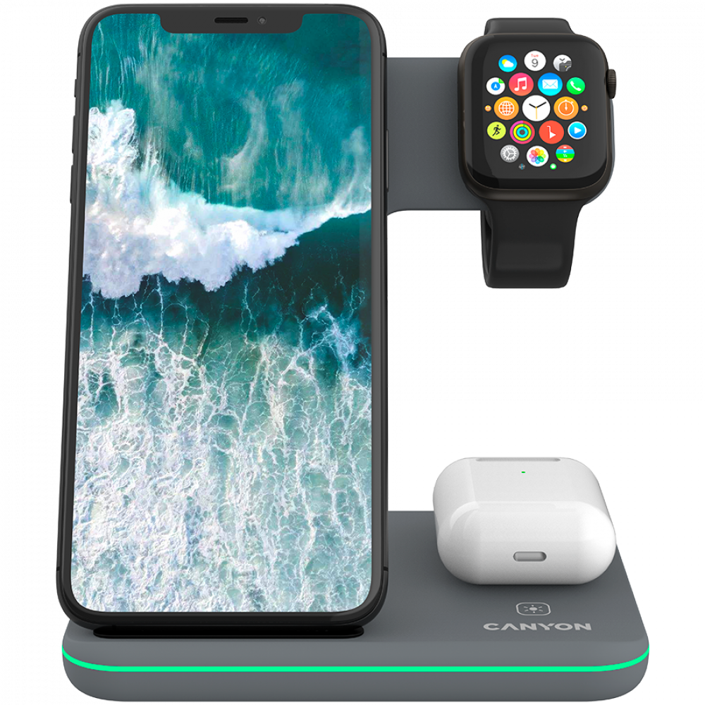Kabelloses Ladegerät 15 W 3-in-1 Canyon WS-303 Grau