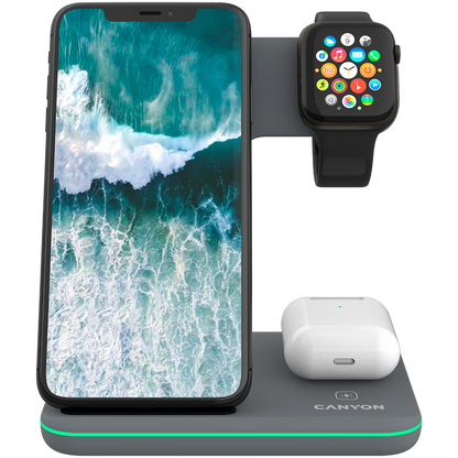 Kabelloses Ladegerät 15 W 3-in-1 Canyon WS-303 Grau