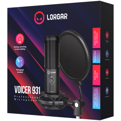 USB-Gaming-Mikrofon Lorgar Voicer 931 schwarz mit Ständer