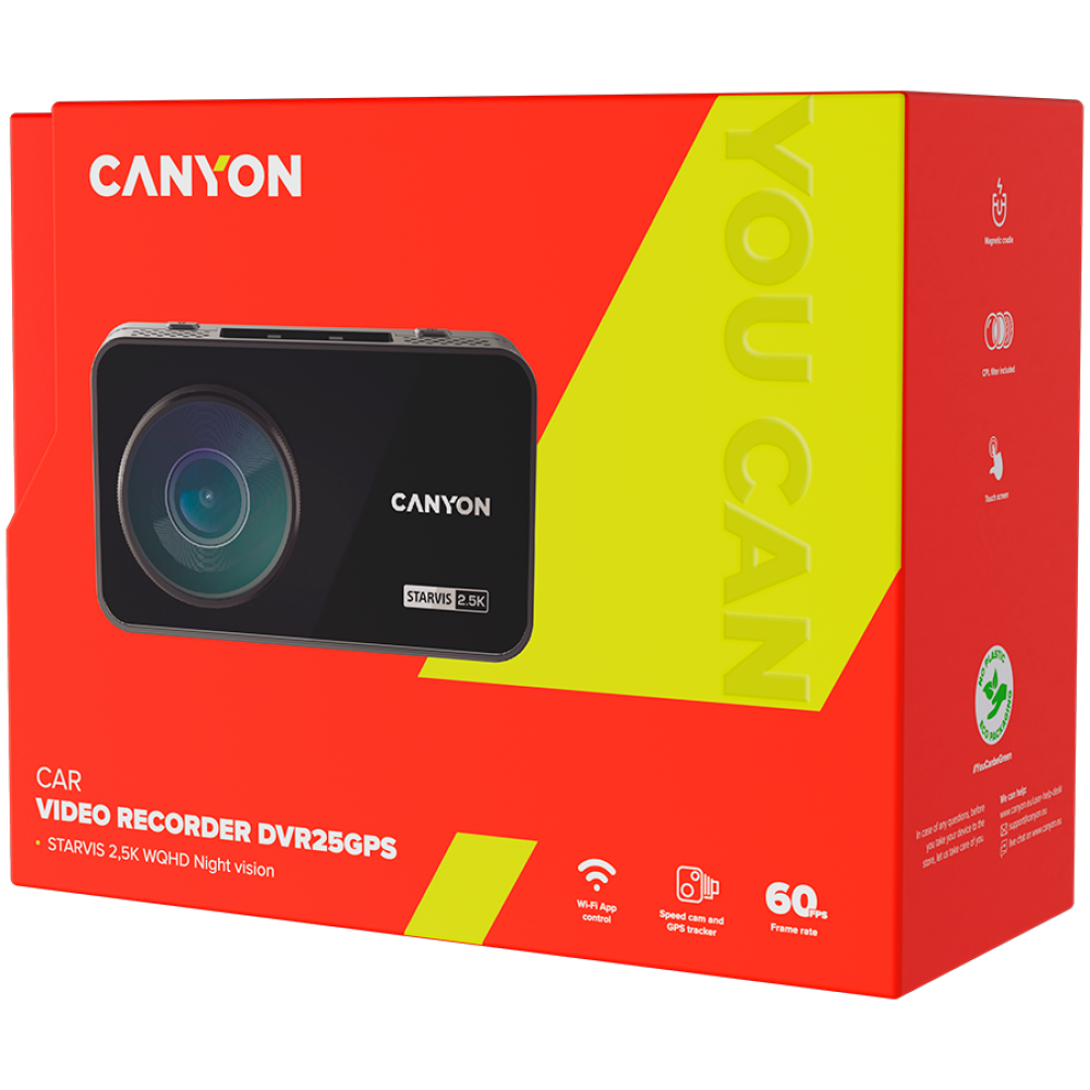 DVR 2.5K 1440p Wi-Fi GPS Dashcam Canyon DVR25GPS schwarz