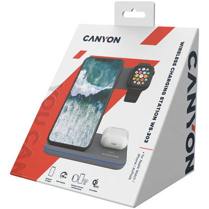 Kabelloses Ladegerät 15 W 3-in-1 Canyon WS-303 Grau