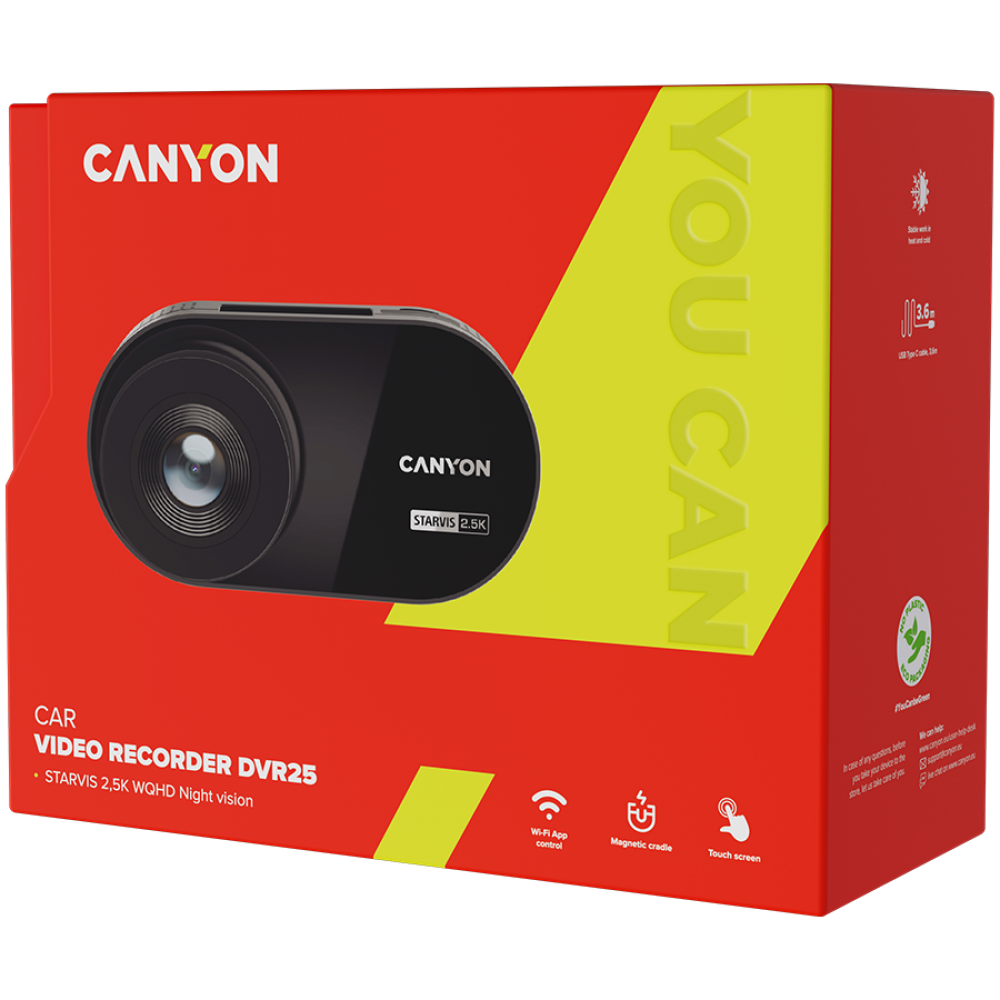 Wideorejestrator DVR 2.5K 1440p Wi-Fi Canyon DVR25 czarny