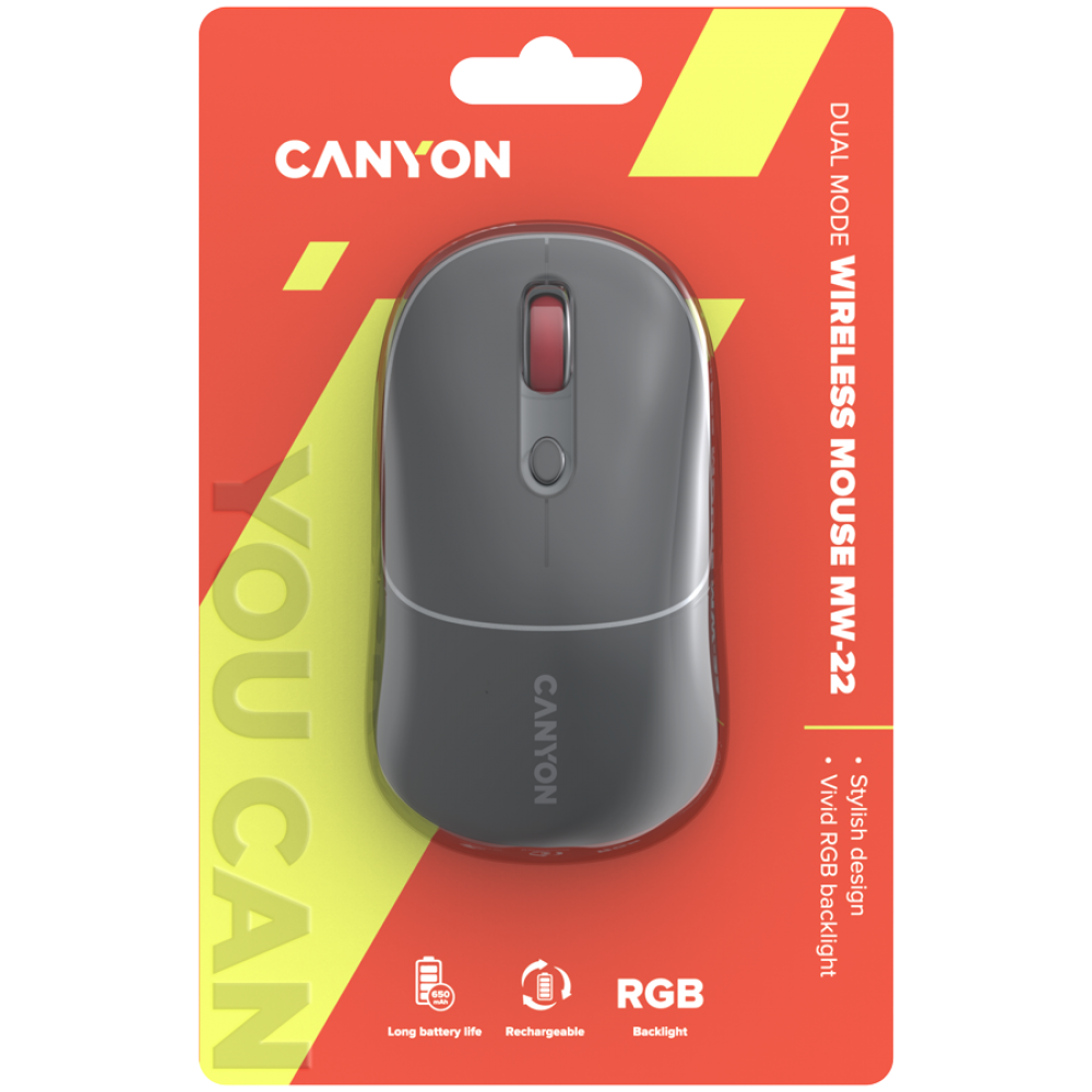 Mysz bezprzewodowa 2w1 RGB Canyon MW 22 szara