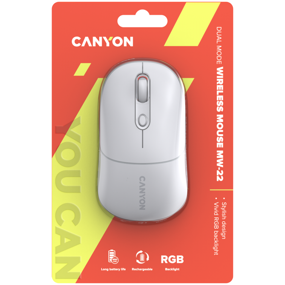 Canyon MW-22 RGB 2-in-1 Wireless Mouse, White