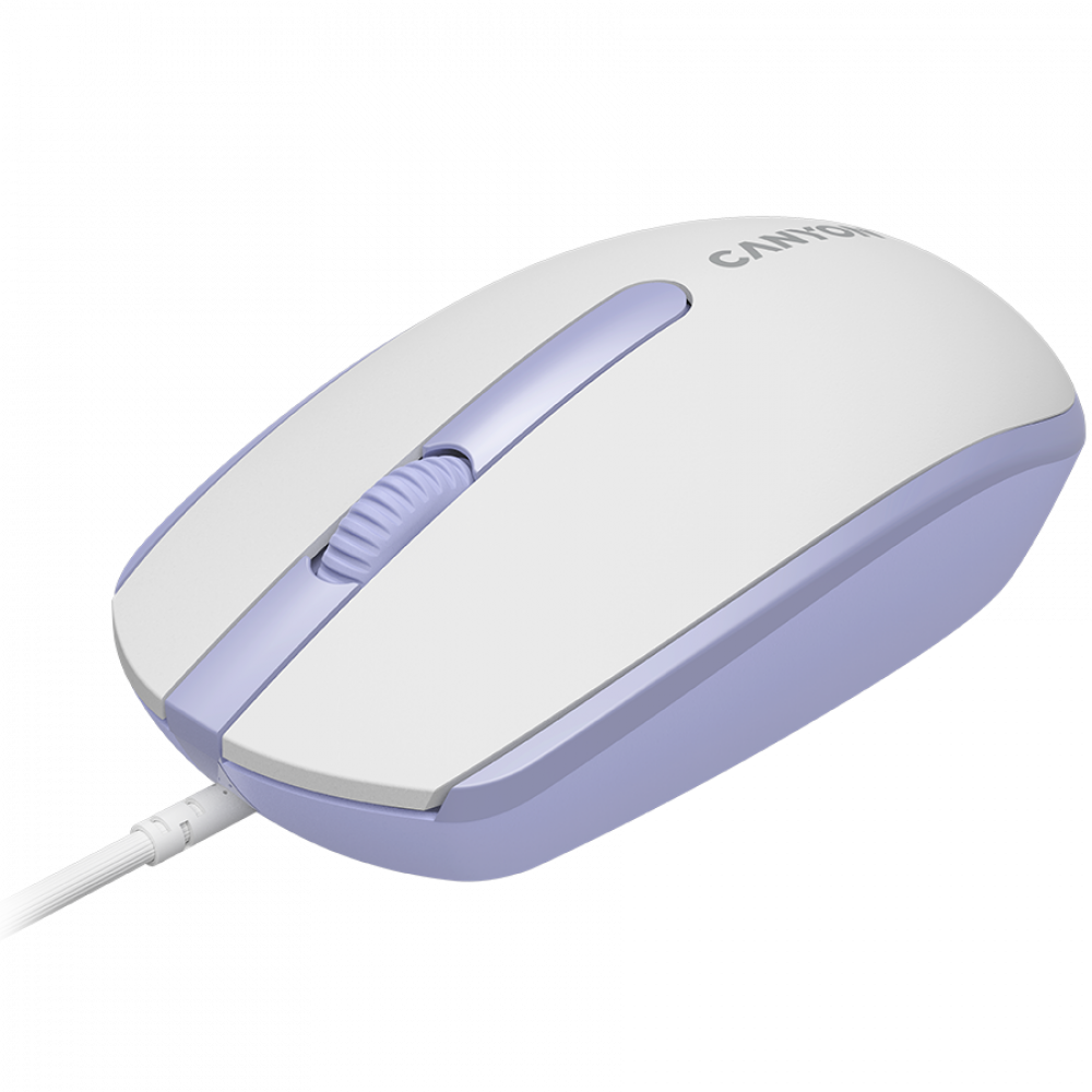 Kabelgebundene Maus 1000 DPI ergonomisch Canyon M-10 weiß-lavendel