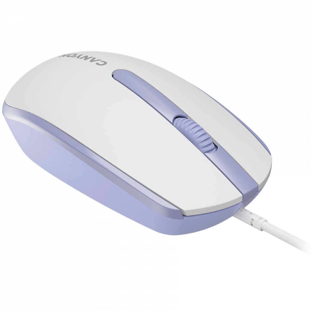 Kabelgebundene Maus 1000 DPI ergonomisch Canyon M-10 weiß-lavendel