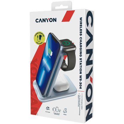 Ładowarka bezprzewodowa 15W 3w1 Canyon WS-304 niebieska