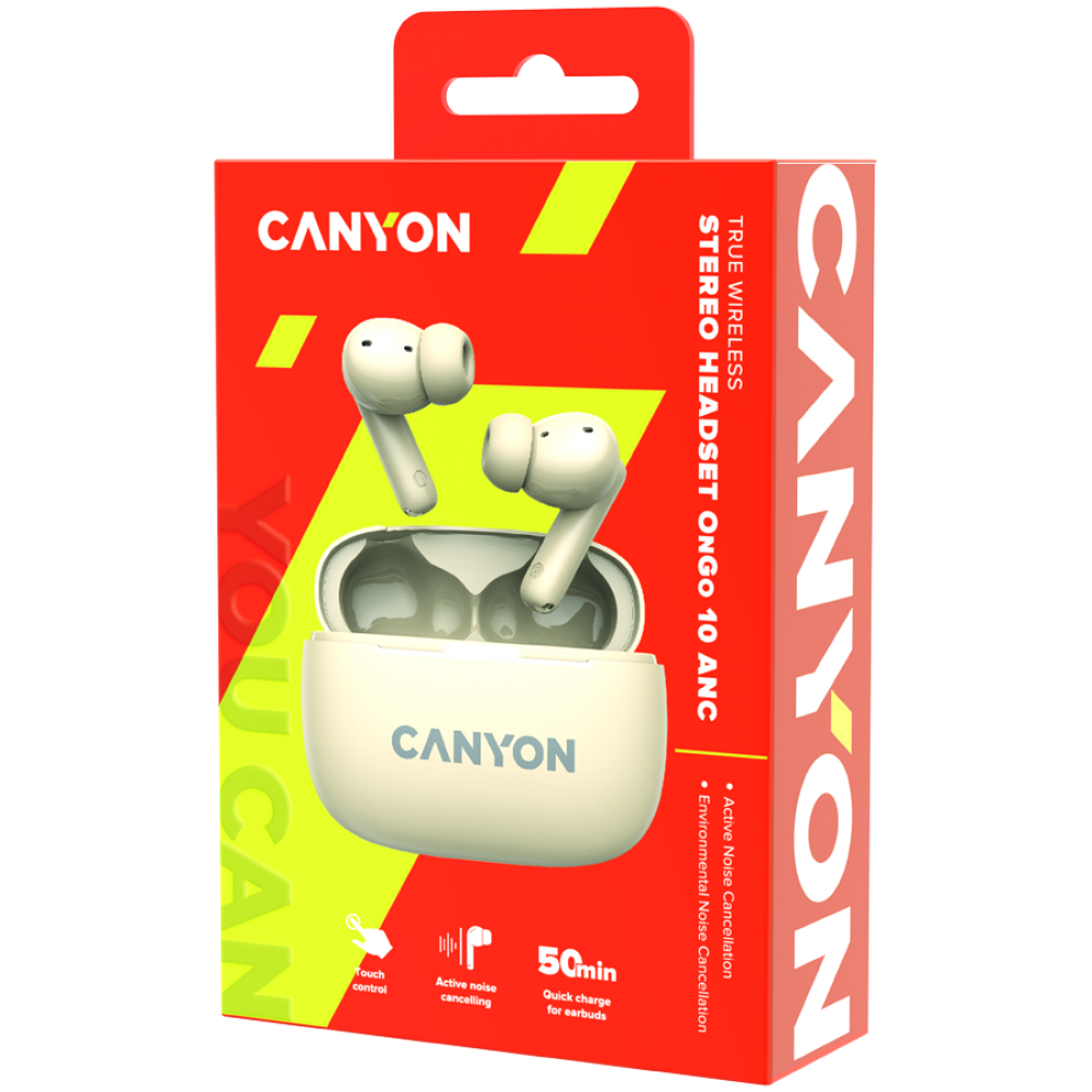 Słuchawki dokanałowe OnGo 10 ANC ENC bezprzewodowe beżowe