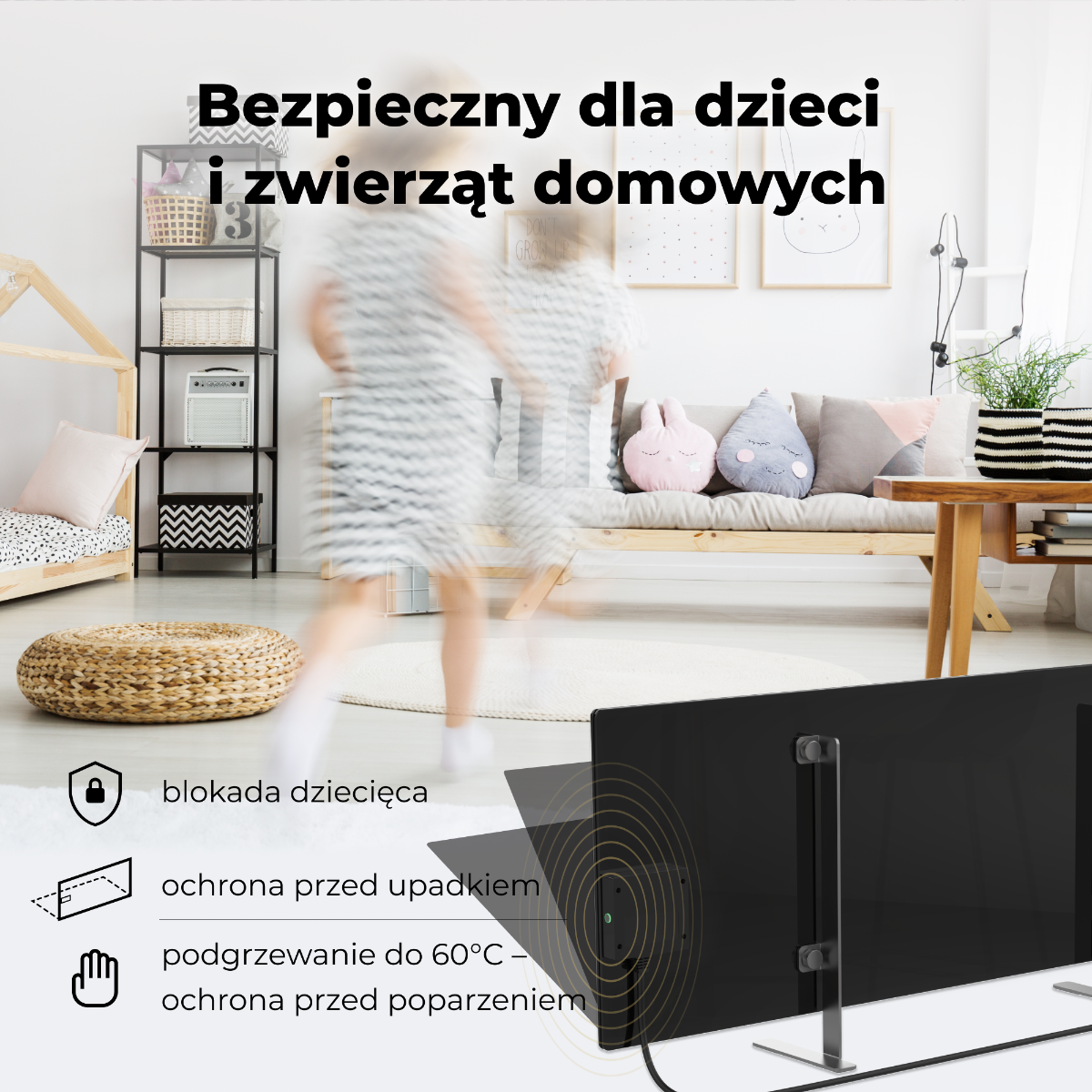 Grzejnik elektryczny podczerwony 700W slim 1 cm Aeno Smart czarny