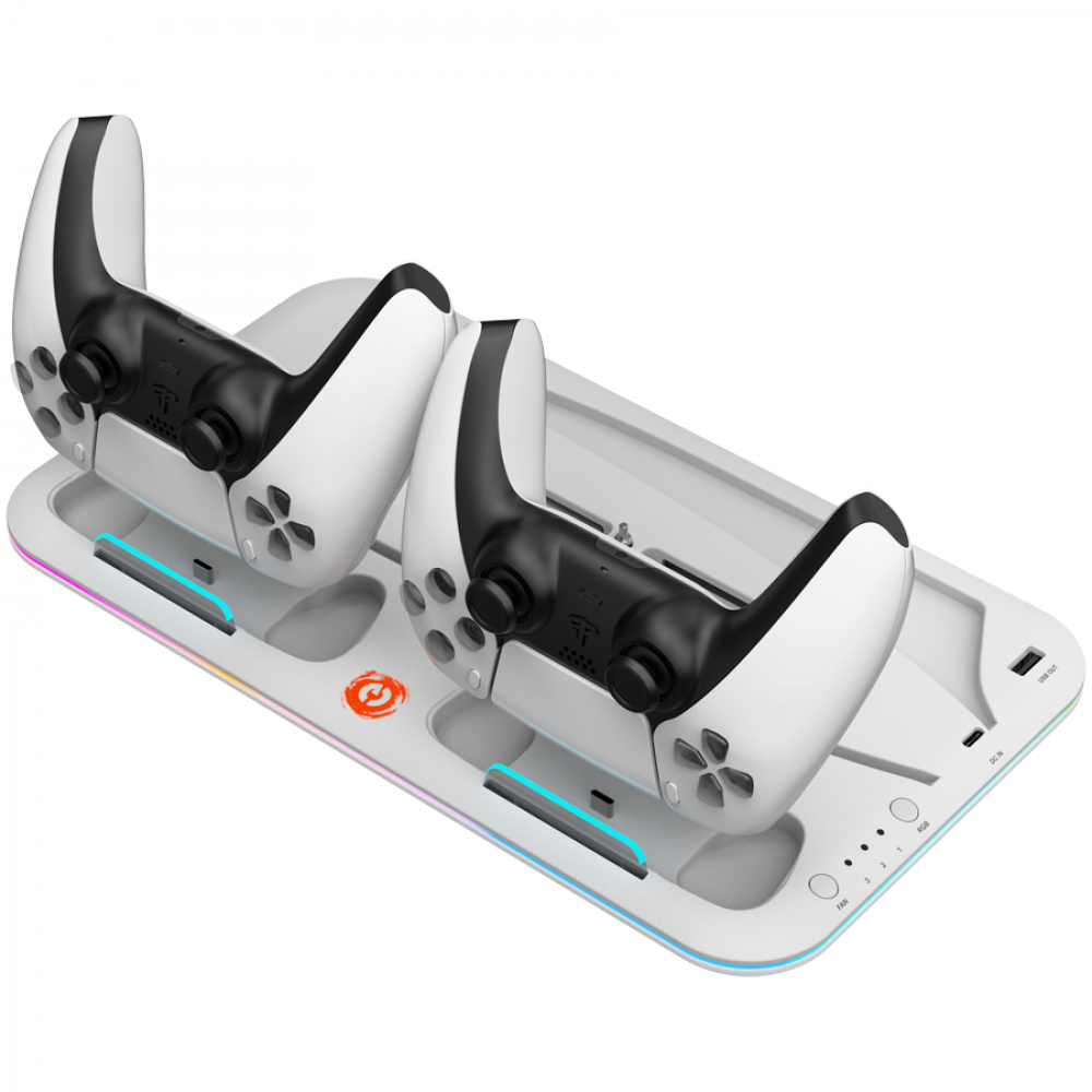 PS5-Standfuß mit RGB-Beleuchtung, Ladefunktion und Kühlung Canyon CS-5 weiß