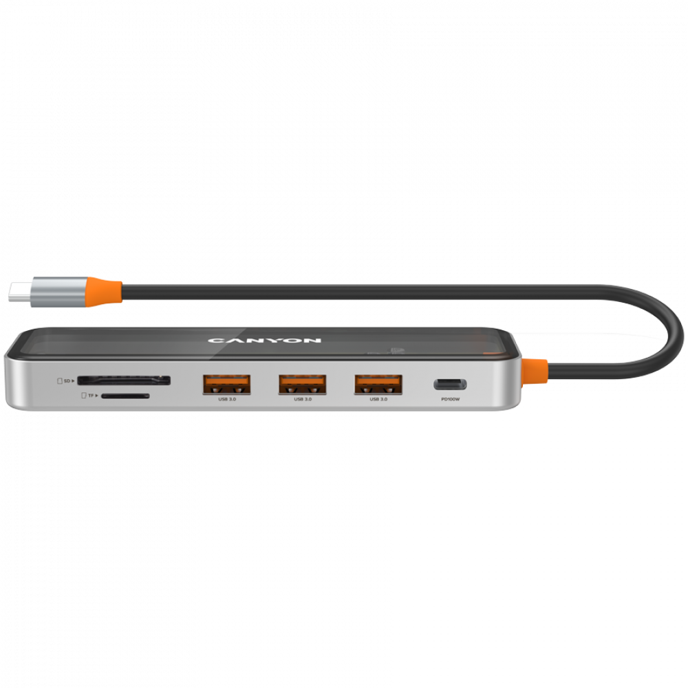 Hub 7 w 1 USB C 4K przenośny Canyon DS 13 transparentny