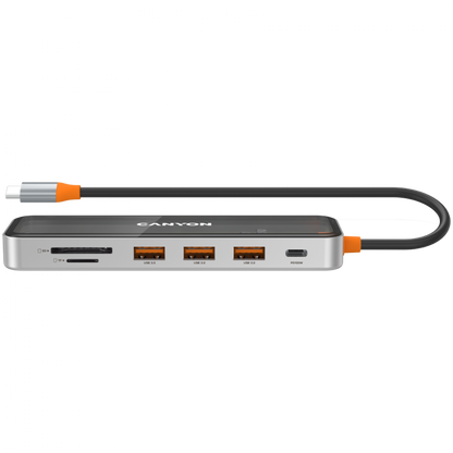 Hub 7 w 1 USB C 4K przenośny Canyon DS 13 transparentny